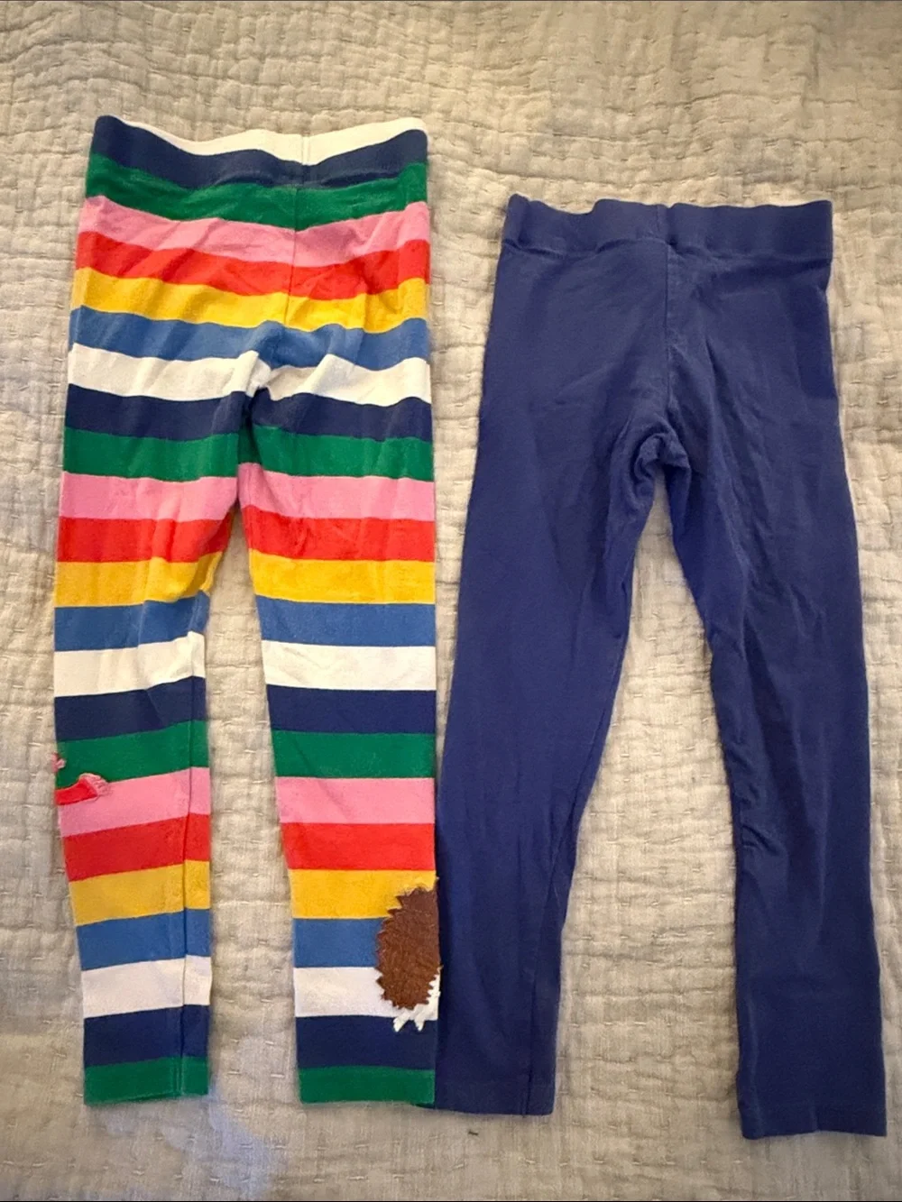 Mini Boden Girls' Rainbow Stripe & Navy Holiday Appliqué Leggings (size 6)